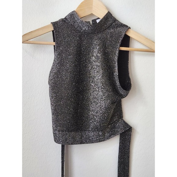 superdown Tops - Superdown black silver metallic open back tie crop club top halter S